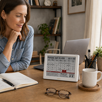 Kylendar Calendrier intelligent E-Ink 7 pouces WiFi, Météo, Nouvelles, Horloge mondiale, Étiquettes de vacances multilingues, Faible consommation, Résolution 800x480 permanente