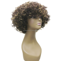 Nouveautés Perruque complète synthétique premium résistante à la chaleur, sans colle, style Afro Poff Kinky Curly Body Wave, coupe courte bob, pour femmes noires