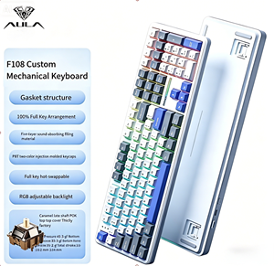 Aula F108 Gray-White-Blue RGB Backlit Programmable Gaming Mechanical Full Size Keyboard 2.4Ghz Wireless Anti-Ghosting Multimedia - Product Image 1