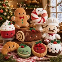 Coussin en peluche personnalisé, ensemble de desserts de Noël, bonhomme en pain d'épices, cupcake de Noël, pâtisserie en peluche