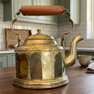 Vintage Brass Tea <b>Kettle</b> <b>With</b> <b>Wooden</b> <b>Handle</b> And Lid Water Pot <b>Kettles</b> Metal Design Style - Product Image 4