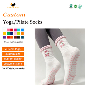 Hot SellingRuffled Elastic Cuff Ankle Pilates <strong>Socks</strong> with Grips Non-slip Lace Knitted ODM <strong>Socks</strong> <strong>Set</strong> for Women - Product Image 3