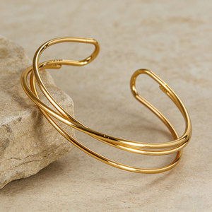 Double Layer Cross Geometric Line Adjustable <b>Arm</b> <b>Cuff</b> Unique Statement Versatile Trendy Women Fashion Metal <b>Arm</b> Bracelet - Product Image 2