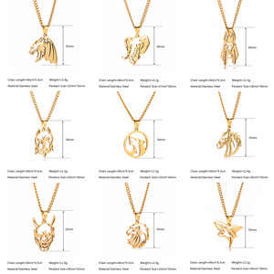 Hiphop Stijl Rvs Heren Uitgesneden Wolf Olifant Paard Hoofd Hanger Ketting Trendy Dier Ketting Voor Mannen - Product Image 3