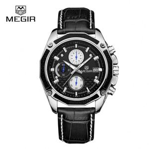 Montre à quartz pour homme MEGIR 2015, bracelet en cuir, chronographe analogique, calendrier, montre-bracelet, boîtier en alliage de 44 mm, bracelet de 22 mm pour le sport - Product Image 2