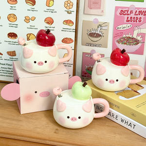 Tasse en céramique Dragon Nest Pig 401-500ml avec couvercle et cuillère pour filles, couple, tasse à café, cadeau - Product Image 3