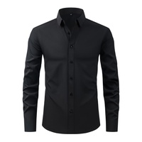 Kemeja Pria Anti Kusut Bahan Stretch Empat Arah dengan LOGO Custom, Kemeja Bisnis Warna Solid, Pakaian Pria Terlaris