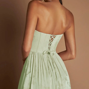 Vestido Maxi Elegante Verde Menta Sin Tirantes para Mujer, con Espalda de Encaje, Silueta en A, Vestido para Fiesta de Verano - Product Image 6