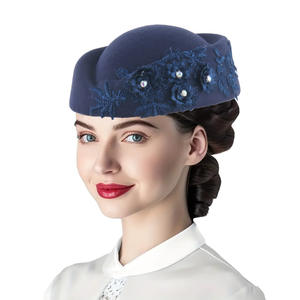 Béret en feutre de laine avec appliques pour femme, style rétro britannique, pour hôtesse de l'air, chapeau d'étiquette - Product Image 4