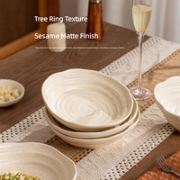 Ensemble de bols et assiettes en céramique à effet de glaçure changeante 'Tree Ring', bols à salade et à soupe, vaisselle de style japonais Wabi Sabi pour la maison et les restaurants