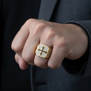 Vintage Square Cross <b>Ring</b> For <b>Men</b> S925 <b>Silver</b> With Mixed Color Moissanite Religious Daily Wear Birthday Holiday Gift Jewelry - Product Image 3
