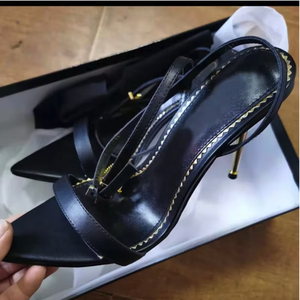 नुकीले खुले पैर की अंगुली शैली सोने ताला टखने का पट्टा सुरुचिपूर्ण सेक्सी अद्वितीय लक्जरी ऊँची एड़ी के जूते 2022 डेनिम धातु नीले असली लेदर अजीब शैली - Product Image 5