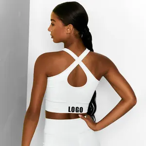 Personnalisé Blanc Twist Sans Couture Yoga Soutien-Gorge Croisé Dos Halter Cou Pour Les Femmes Fitness Sport Soutien-Gorge