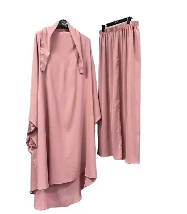 Ecowalson 2 Pcs Sets Ethnic Clothing Ramadan Eid Muslim Women Hijab Full Cover Robe Islam Arab Prayer Garment Femme Hooded