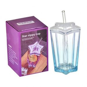 Gobelet en verre dégradé en forme d'étoile de 300 ml avec couvercle et paille – Tasse à café réutilisable colorée pour boissons froides – Gobelet d'eau portable - Product Image 2