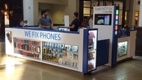 Kiosque d'accessoires pour téléphones portables au design moderne pour centre commercial, vitrine en bois pour accessoires de téléphone, kiosque de réparation de téléphones