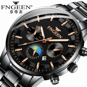 Fngeen 5123 스테인레스 스틸 쿼츠 시계 잼 탱간 몽레스 Reloj 럭셔리 패션 캐주얼 비즈니스 빛나는 레저 손목 시계