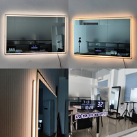 Miroir intelligent rectangulaire sans cadre, moderne, éclairé, anti-buée, mural, tactile, avec lumière LED, Bluetooth, étanche IP65, grossissant