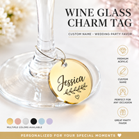 Marqueurs de verres personnalisés en acrylique rond pour mariage, fête, événement – Identificateurs de tasses avec nom gravé – Cadeau souvenir