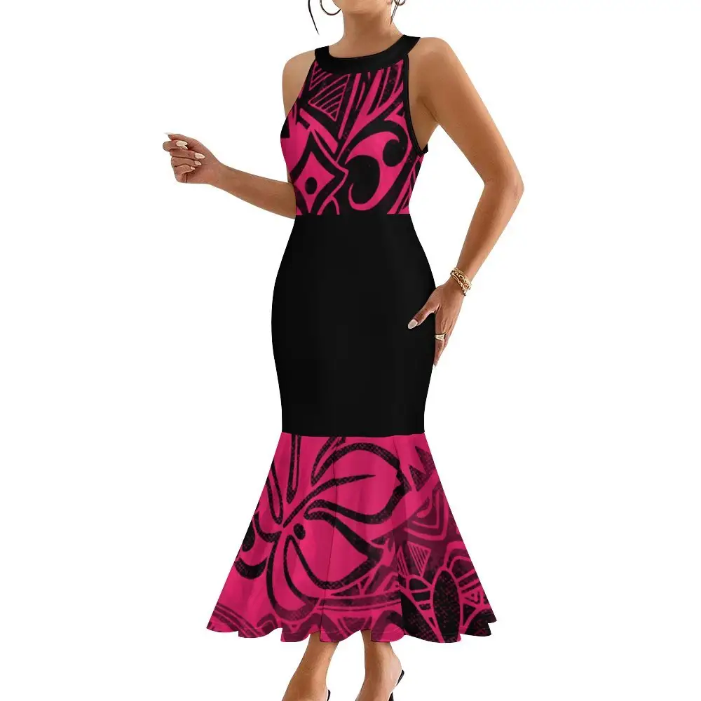 Offre Spéciale hawaïen Style Tropical Floral Design sans manches dames élégantes robe en queue de poisson Design de luxe polynésien robe Maxi de bal