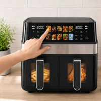Friteuse à air carrée double panier 4+4L en acier inoxydable avec contrôle numérique, fonctions de grillade, cuisson et cuisson au four pour usage domestique