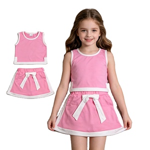 Ropa Deportiva RTS, Camiseta sin Mangas Informal para Niñas Pequeñas, Color Rosa Sólido con Lazos, Falda Pantalón con Forro, Venta al Por Mayor, Ropa Infantil para Animadoras - Product Image 1