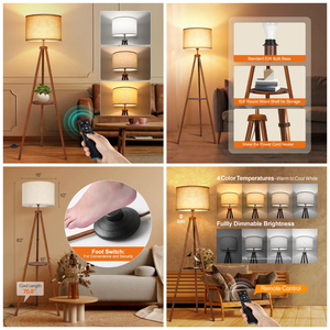 Lampe sur <span class=keywords><strong>pied</strong></span> moderne avec étagère, <span class=keywords><strong>en</strong></span> <span class=keywords><strong>bois</strong></span> massif, pour salon, chambre à coucher, décoration nordique, lampe à télécommande - Product Image 3