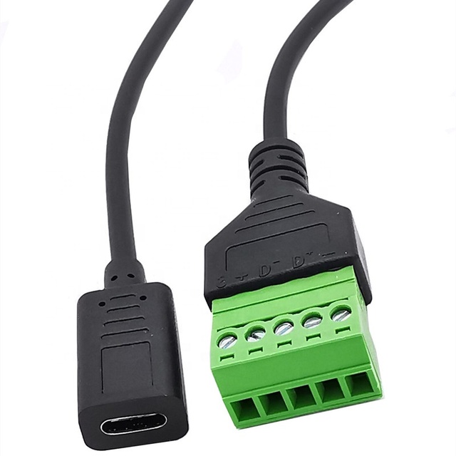 USB Type-C Female Screw Terminal Block Connector Solderless Pluggable 5Pin Block Extension Cord Data Charging for Type-C Device