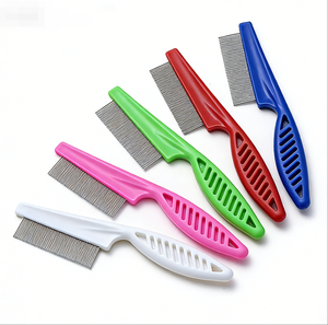 Peigne à poils pour animaux de compagnie en acier inoxydable, sans rayures, efficace pour éliminer les puces et les tiques, avec manche - Product Image 2