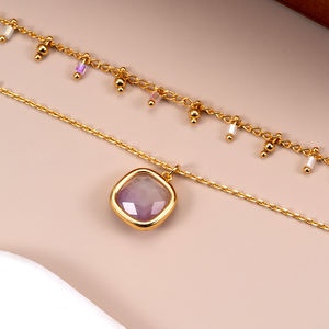 Conjunto de Joyería de Moda 2024 al por Mayor con Colgante y Aretes de Cristal Cúbico y Gemas Bañado en Oro para Mujer - Product Image 6