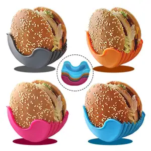 Burger tutucular kullanımlık anti-kirli eller silika jel sandviç tutucu kutusu sığır basın Patty eriyik Hamburger Bun kabuk mutfak aracı