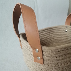 Giỏ Dây Nhỏ Để Tổ Chức Giỏ Lưu Trữ Dây Đay Với Tay Cầm Bằng Da - Product Image 5