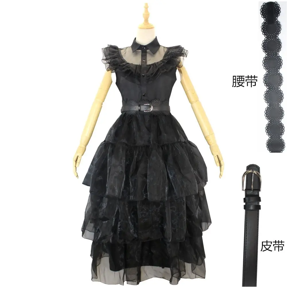 Halloween 6 Pcs Movie Vintage Black Gothic Children Fancy Kids Easter Carnival Wednesday Addams Cosplay Costume for Girls Dress