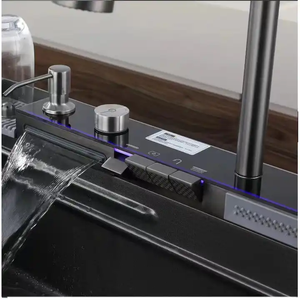 <span class=keywords><strong>AMAXO</strong></span> Évier de cuisine en acier inoxydable 304 anti-rayures Évier de cuisine à fente unique multifonction avec cascade et lave-gobelet - Product Image 5