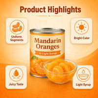Segmentés d'orange mandarine en conserve 850g en sirop léger pour desserts de boulangerie, marque privée, taille personnalisée, fournisseur en gros