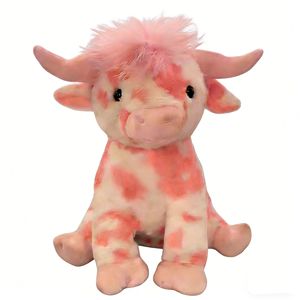 Lindo Peluche de Vaca Highland con Estampado Tie Dye Rosa, Animal de Peluche con Lazo, Bordado de Corazón de Rosa, Regalo de San Valentín para Niñas - Product Image 6