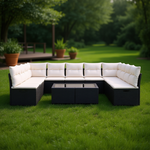 Cream White And Black <b>Rattan</b> Garden <b>Sofa</b> Set 6 Seater Outdoor Furniture Contemporary Design - Product Image 2