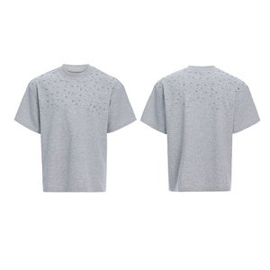 ผู้ผลิตเสื้อยืดคุณภาพสูง เนื้อผ้าหนา ทรงปกติ 220 กรัม ผ้าฝ้ายถัก 100% ปักโลโก้ตามสั่ง ตัวอักษรประดับคริสตัล ระบายอากาศได้ดี - Product Image 3