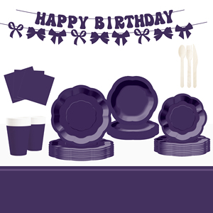 DAMAI Dark Purple Paper Party Plates Set Serves 8 Disposable Dinner Dessert Plates for Wedding Birthday Party Supplies - Product Image 1