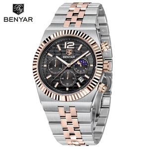 Montre homme BENYAR BY-5225M, nouvelle montre de luxe à quartz en acier inoxydable avec cadran à motif nid d'abeille de 40 mm, design original, chronographe. - Product Image 5