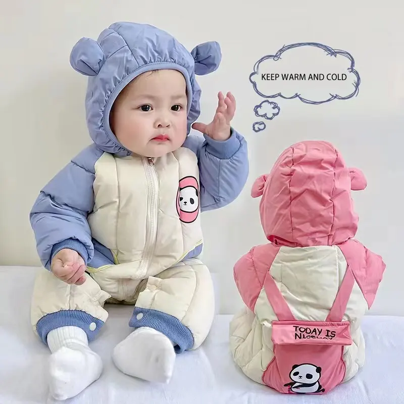 Rompers Winter Newborn Baby Rompers Infants Jumpsuit Babies Panda Hood Rompers 0-18 Months Cotton With Full Zipper Boy Girl Unisex
