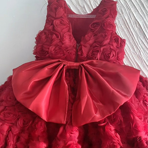 Abito da Principessa per Bambina, Costume da Cerimonia per Primo Compleanno, Vestito Floreale Rosso in Poliestere - Product Image 5