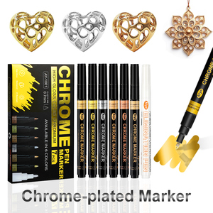 Marqueur chromé argenté, <span class=keywords><strong>peinture</strong></span> réfléchissante, stylo marqueur métallique, encre permanente 0,7 mm, 6 couleurs, placage photoélectrique de haute qualité pour la coloration mécanique - Product Image 2