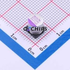 Condensador Electrolítico de Aluminio Híbrido Sólido-Líquido 25PEV100M6.3X8 SMD, D6.3xL8mm 100uF 20% 25V 2A-100kHz - Product Image 1