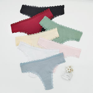 Wholesale Ribbed Lace <b>Thong</b> Underwear for Women Breathable Cotton Panties Soft <b>Sexy</b> Briefs Mid-rise Plus Size Women Underwear - Product Image 1