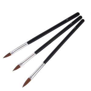 Lot de 3 pinceaux à ongles en acrylique à manche noir, pour poudre, sculpture, poils en nylon, peinture d'art des ongles, manucure en salon - Product Image 1