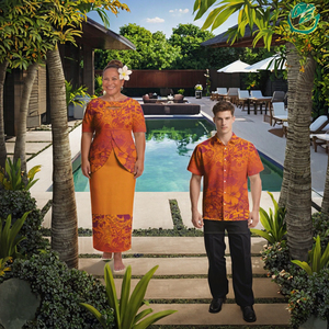 Tenues Assorties pour Couples en Gros : Robes de Plage Samoan Puletasi, Chemises Aloha Homme, Polyester Floral de Haute Qualité pour Tenues Formelles Polynésiennes - Product Image 2