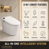 Cuvette de toilettes de luxe automatique allongée avec capteur de chasse d'eau, haut-parleur intelligent, nettoyage automatique, réglage de l'eau et siphon en S