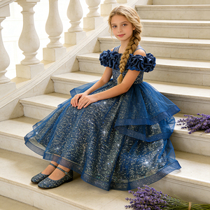 MQATZ, vestido de princesa de satén Floral para niñas, lentejuelas bordadas, lazo, cuello redondo, Formal para cumpleaños, bodas, fiestas, niños, ALP190 - Product Image 1
