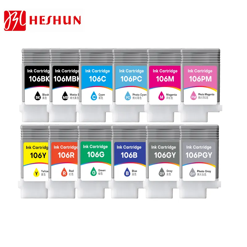 Heshun-cartucho de tinta de Color prémium, PFI-106, PFI106, compatible con CANON iPF6300/6350/6300S/6400/6450 S/6400SE